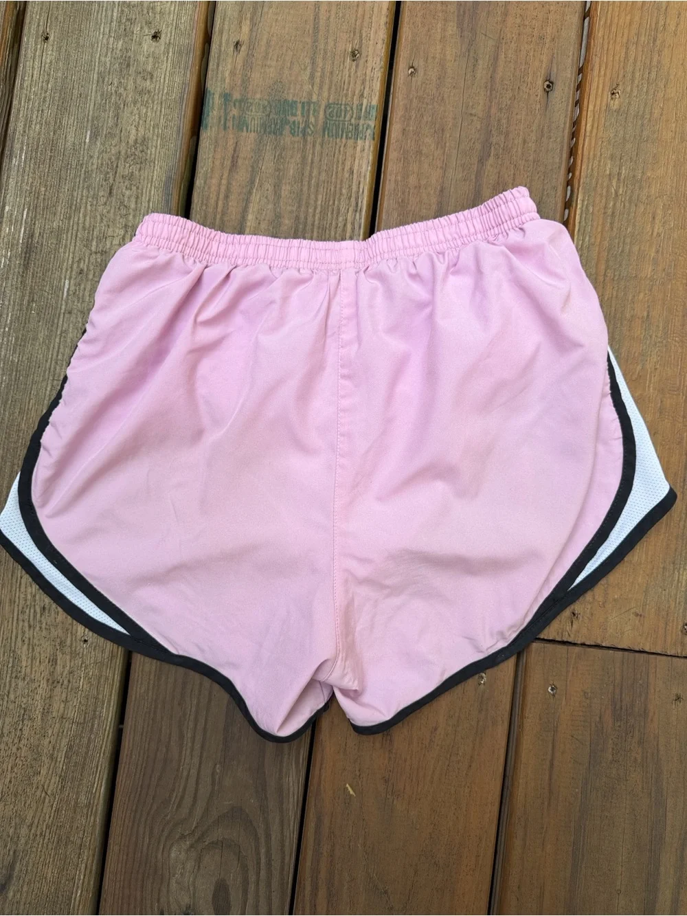 Nike Women's Pink and White Tempo Shorts with Black Trim Small